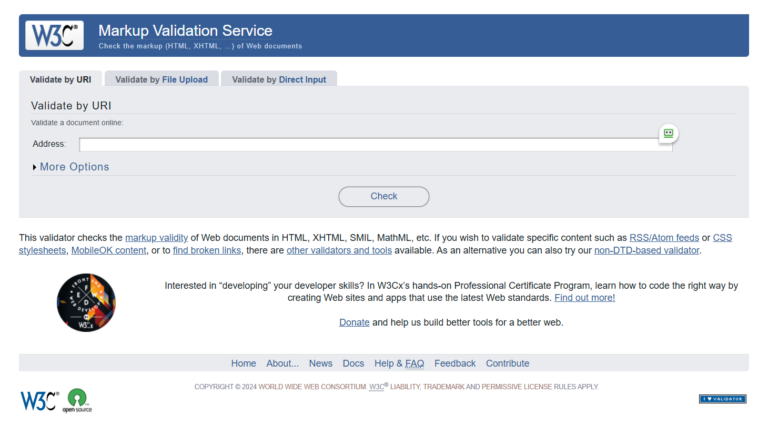 W3C Markup Validatorの画面 - WeDOKデジログ - ウィドック